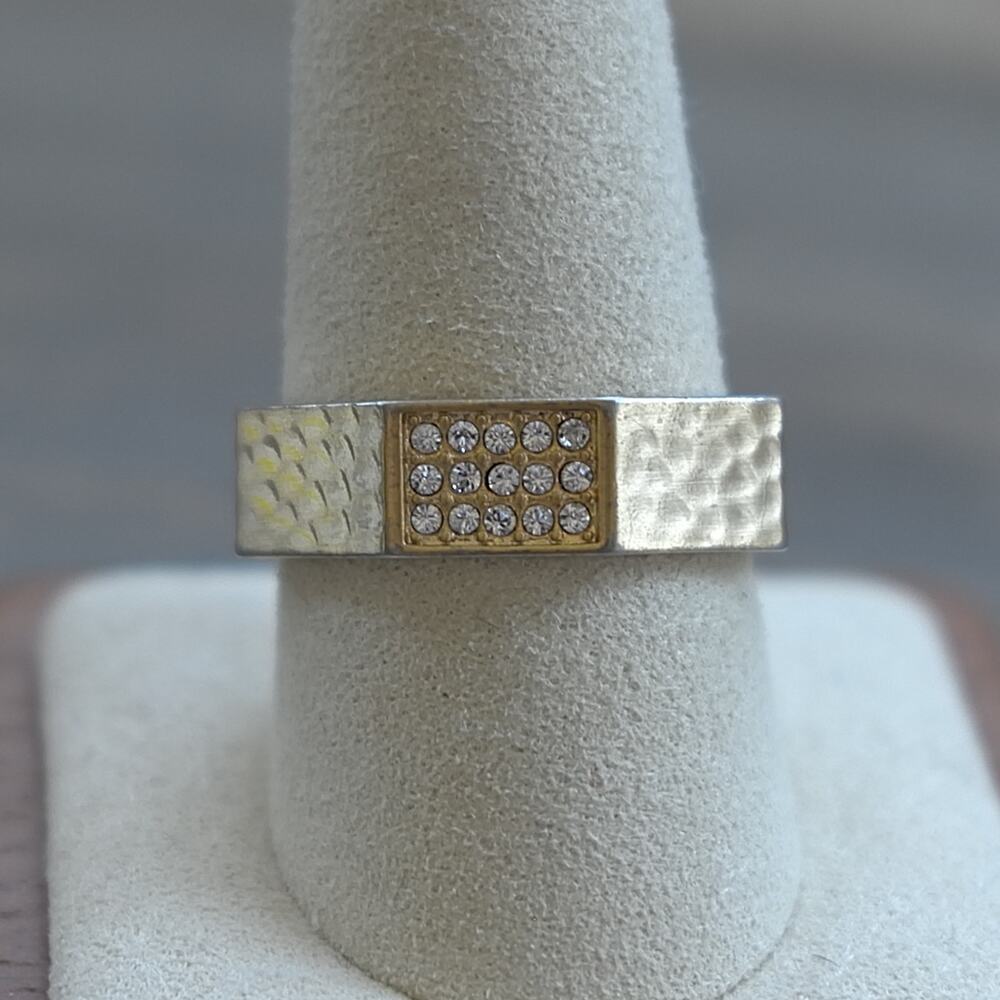 Brighton Meridian Zenith Faceted Ring Gold Tone Hammered Crystals Size 9.5